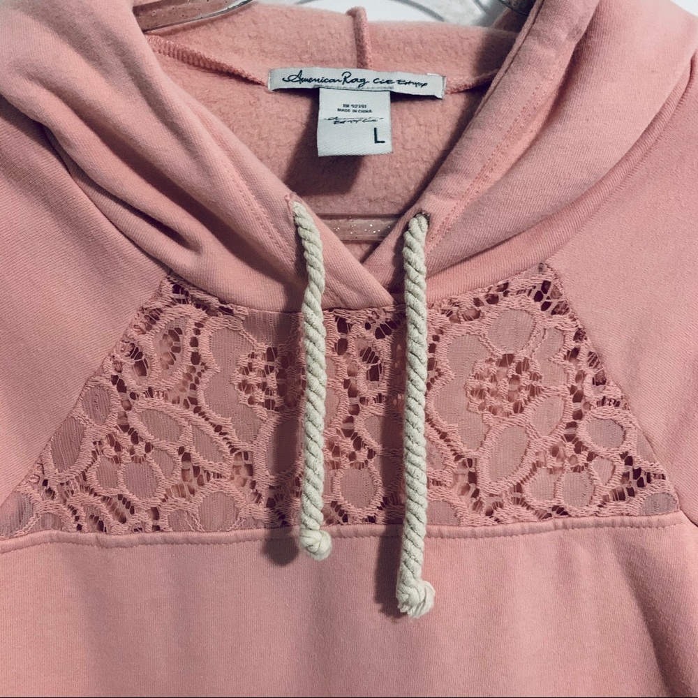 American Rag Pink Cropped Hooded Sweatshirt - Picture 3 of 6